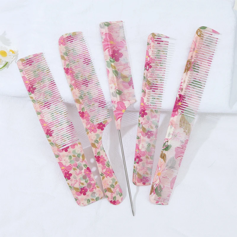 1pc/2pcs/3pcs/5pcs Floral Pattern Comb Set | Pointed Tail Styling and Smoothing Comb | Suitable for All Hair Types.