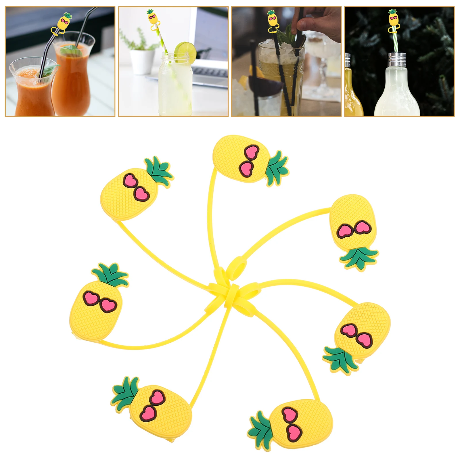 

10pcs Straw Covers Cute Pineapple Tips Reusable Caps Drink Toppers Bar Accessories Dust-proof Straw Decorations Kitchen Barware