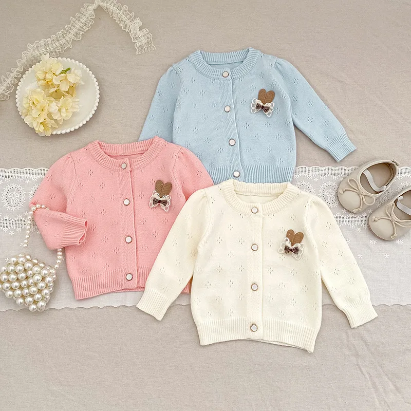 

Autumn Winter Baby Girl Knitted Lace Cardigan Sweater Cute Newborn Knit Coat for Infant Toddler Warm Soft Outerwear Clothing