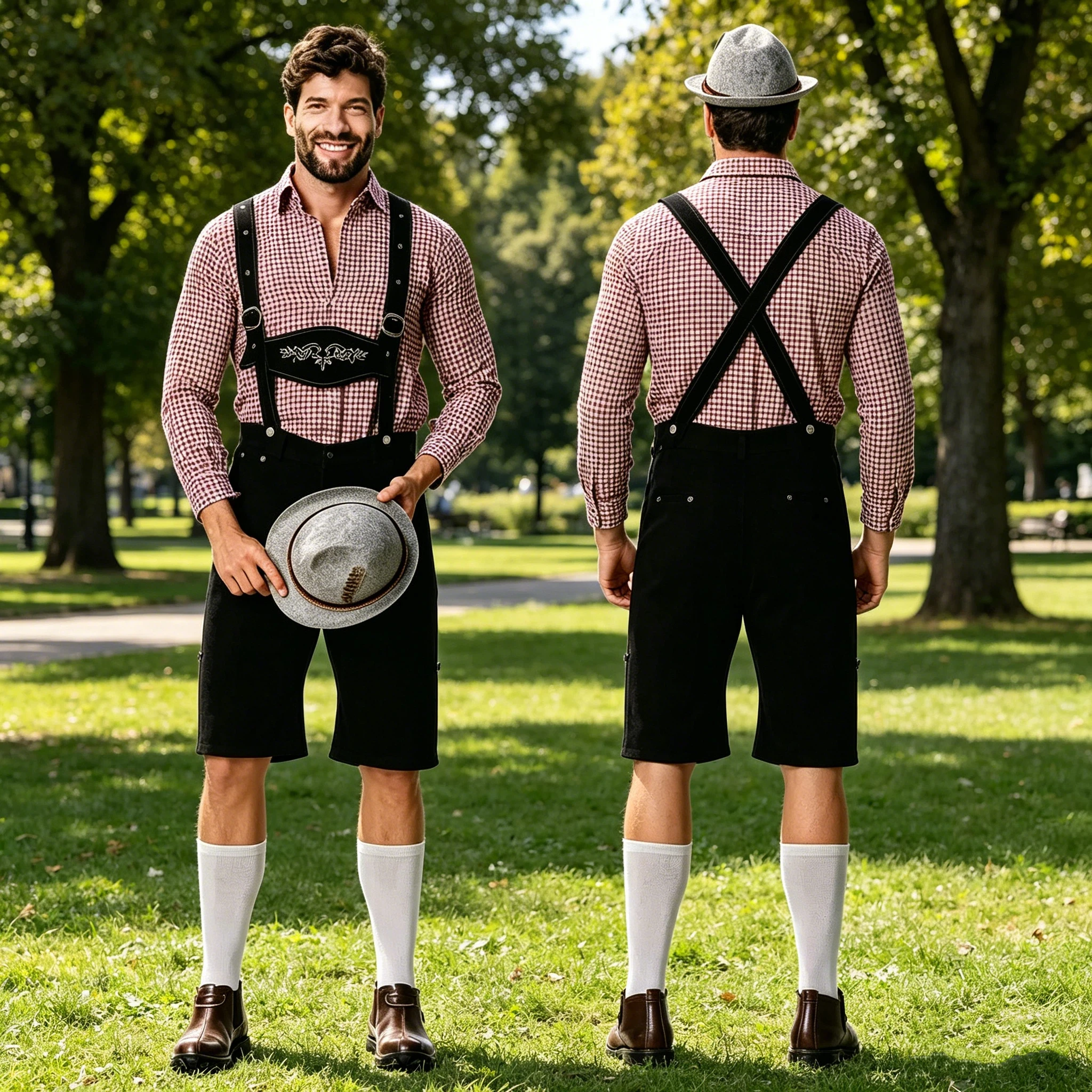 

Men Bavarian Oktoberfest Lederhosen Costume German Beer Festivals Suspenders Rompers Shirt Hat Set Halloween Cosplay Costumes