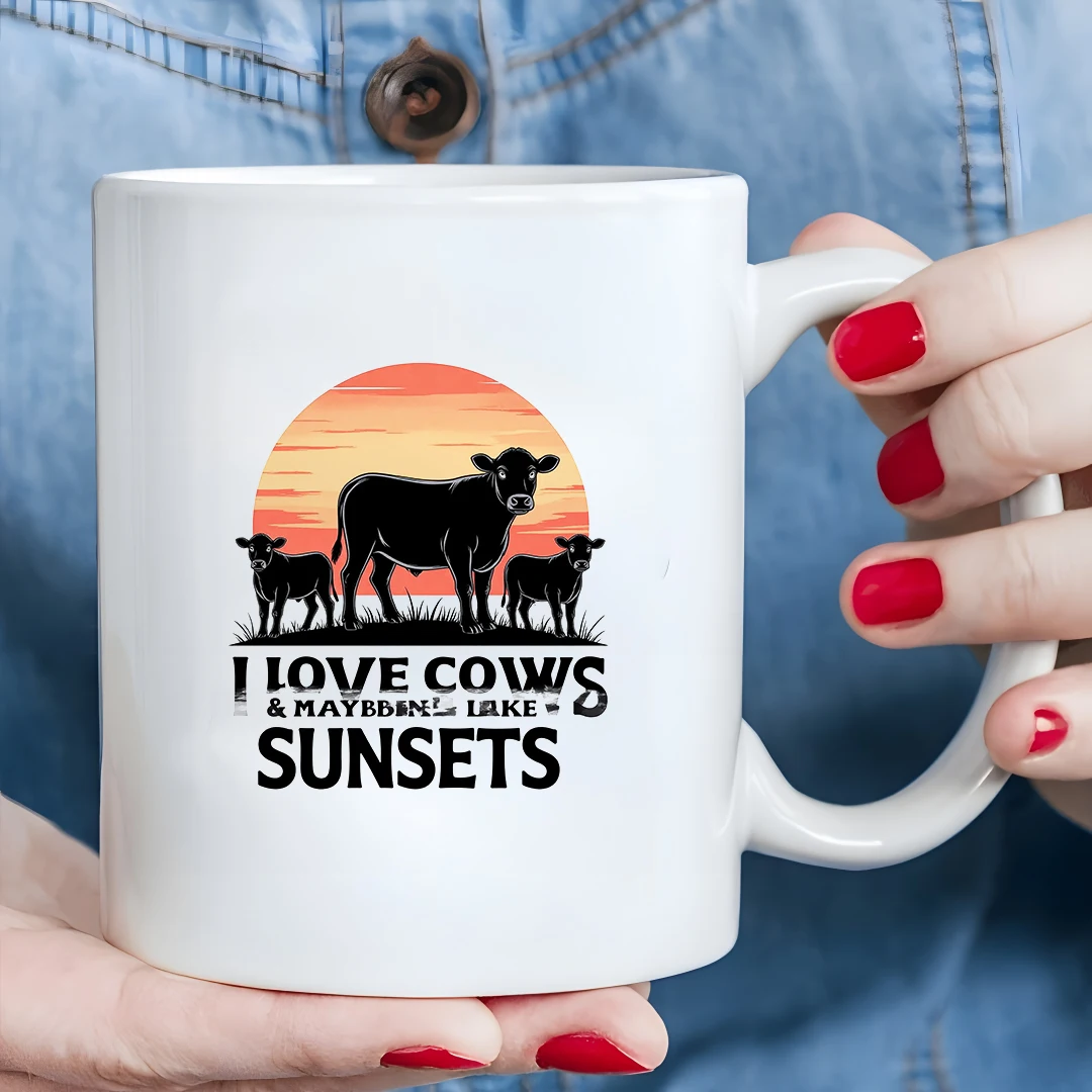 

Sunset cartoon cow herd mug 11OZ kids cup Christmas family gift office creative cup