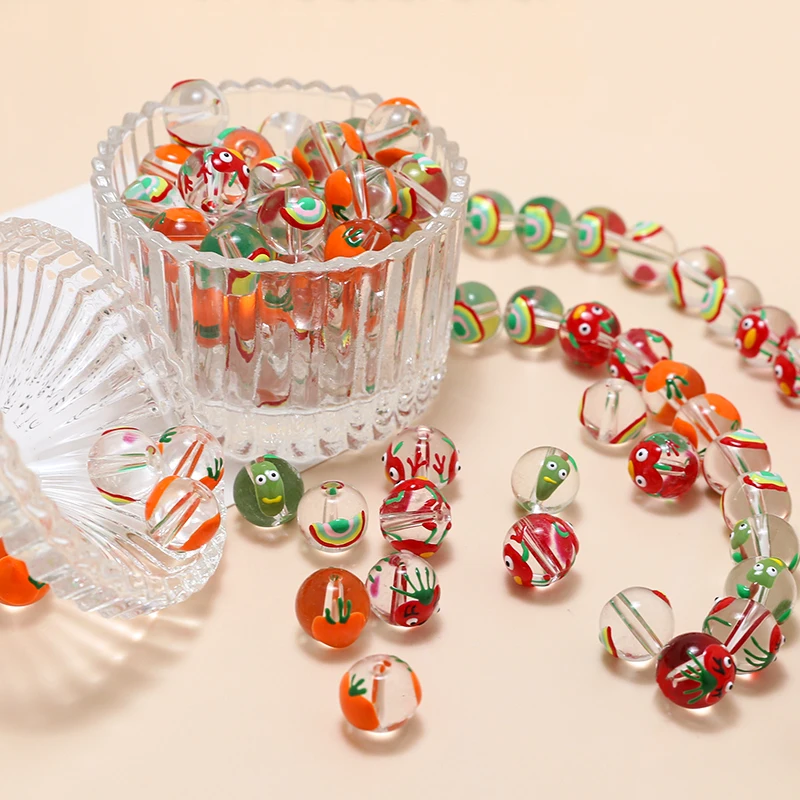6 Stück Niedliche Kindliche Bedruckte Glas-Transparentperlen DIY Handgemachter Schmuck Armband Halskette Ohrringe Zubehör Material Anhänger