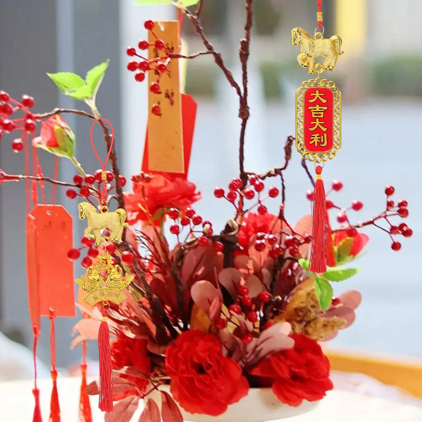 6Pcs Year of The Horse Spring Festival Hanging Ornaments Chinese New Year Feng Shui Charms Lightweight Pendants for Bonsai Tree view 6