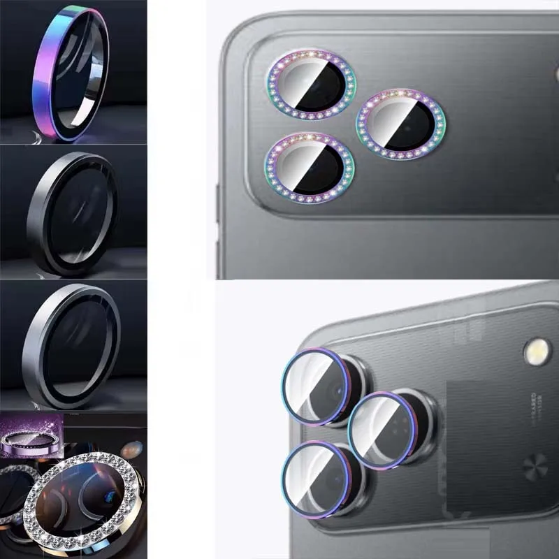 

for Tecno Spark 50 4G Camera Protector Metal Ring Rhinstone Ring Tempered Glass Cap Lens Protective Cover Separated Hard Film