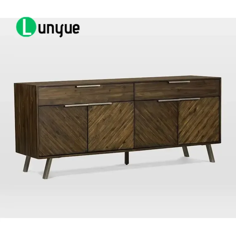 European Retro Solid Wood Metal 4 Door 2 Drawer Storage Cabinet Locker For Living Room Kitchen Furniture Durable Home