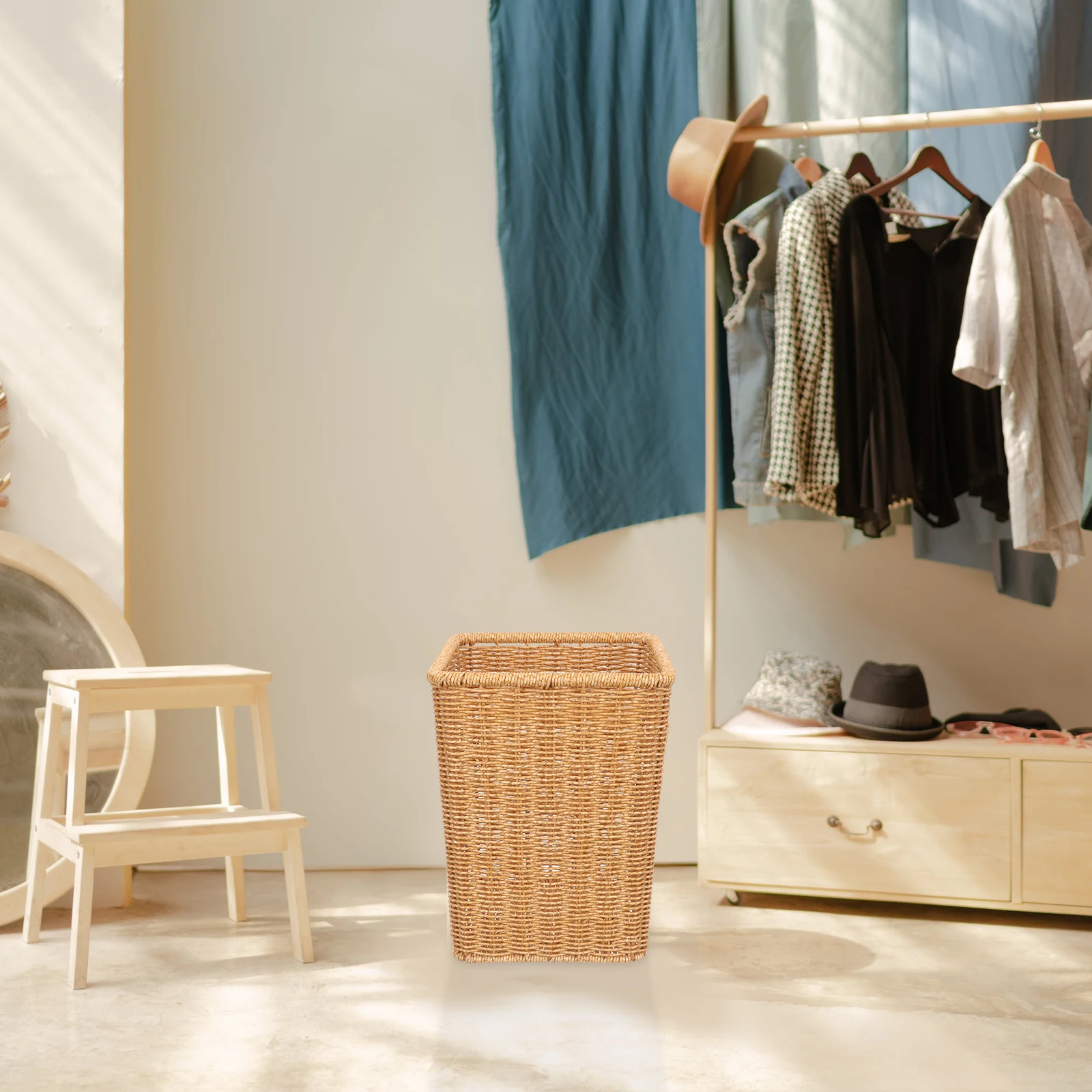 

Kitchen Woven Versatile Trash Basket Storage Organizer Farmhouse Style Laundry Fruit Sundrys Garbage Bin Rattan Woven Waste