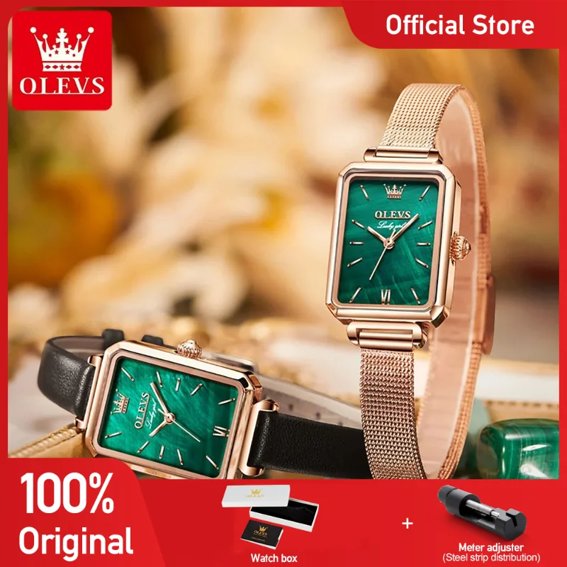 OLEVS 6624 Woman Watch Original Luxury Elegant Quartz Watch Waterproof Luminous Mesh Belt Square Watch Bracelet Set Box Reloj