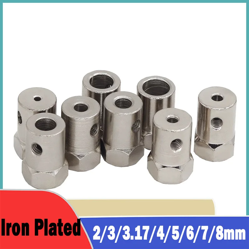 1Pcs Iron Plated Rigid Coupling 2/3/3.17/4/5/6/7/8mm Hex Coupler Plating Rigid Tire Connector For Car Toy Robot