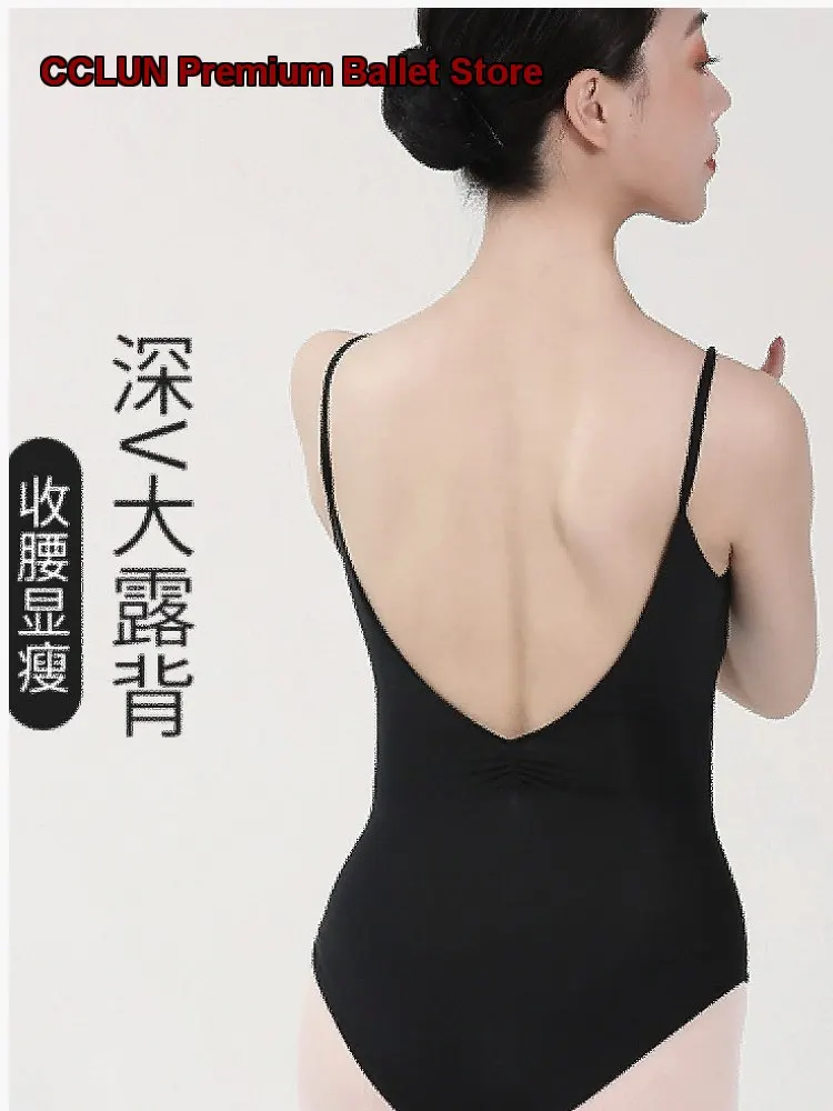 Women's Adult Dance Leotard Art Exam Body Suit High Cut Gymnastics Basic Training Camisole Practice