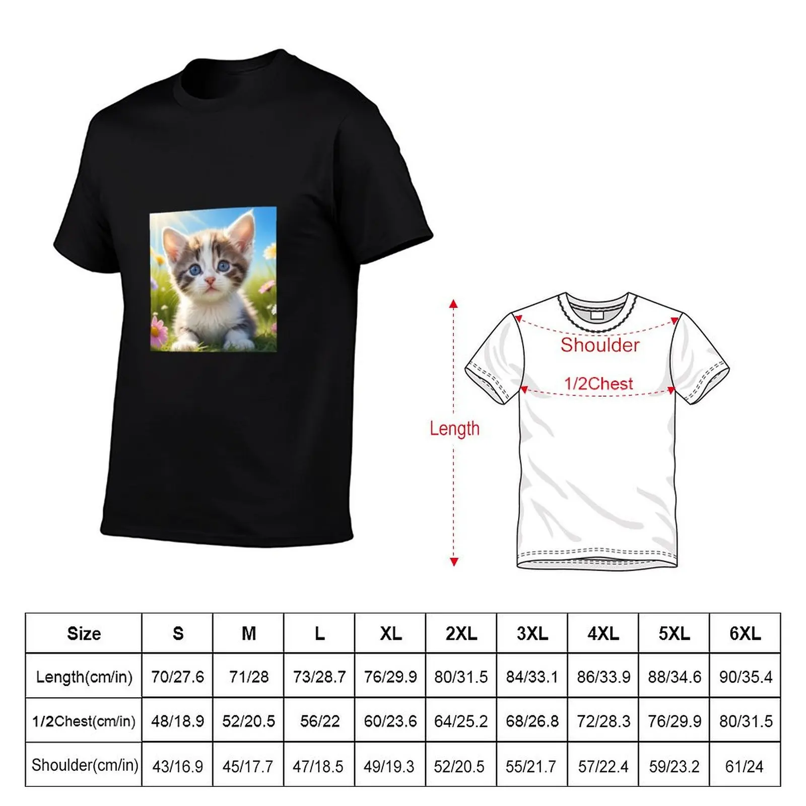 Kitten's Paradise Among the Flowers T-Shirt Basic Lightweight Short Sleeve Tee
