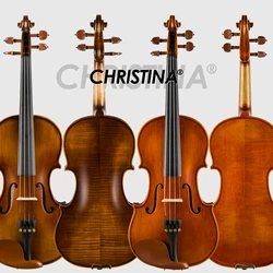 CHRISTINA Beginner Violin New Model V04 Dark Retro/Red Glossy Solid Spruce Maple Available in 4/4-1/8 Sizes with Bow Canvas Case