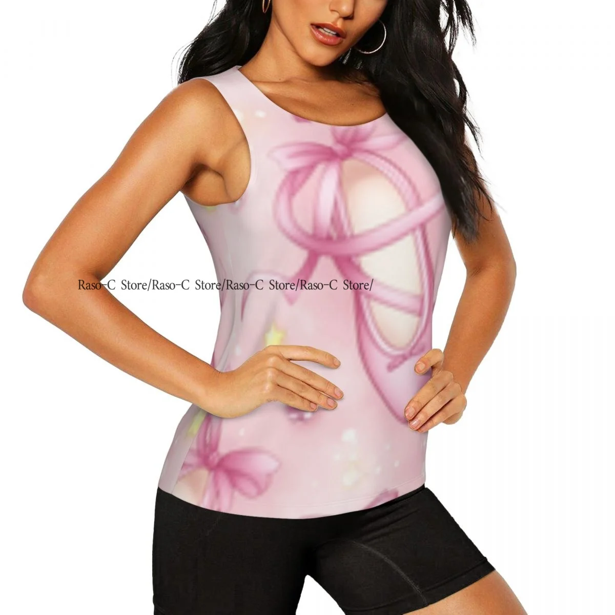 Women's Workout Tank Tops Quick Dry Sleeveless Athletic Shirts Pointer Shoes And Bows Gym Yoga Tops
