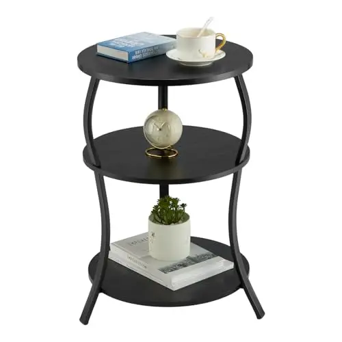 

Круглый приставной столик, 3-уровневый приставной столик с полкой для хранения, приставные столики для гостиной, круглый стол 15,75x24 дюйма, приставной столик к дивану, Sn