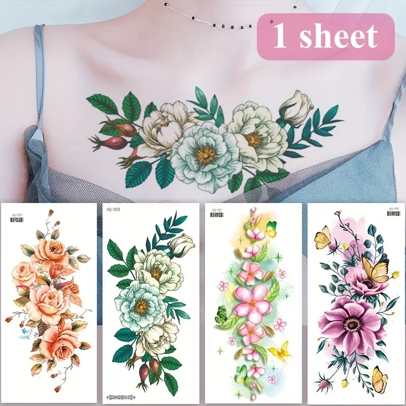 Half Arm FakeTattoos for Women Girls Sunflower Owl Clock Peony Lycoris Radiata Tattoos Adhesive Body Painting Leg Hand Thigh