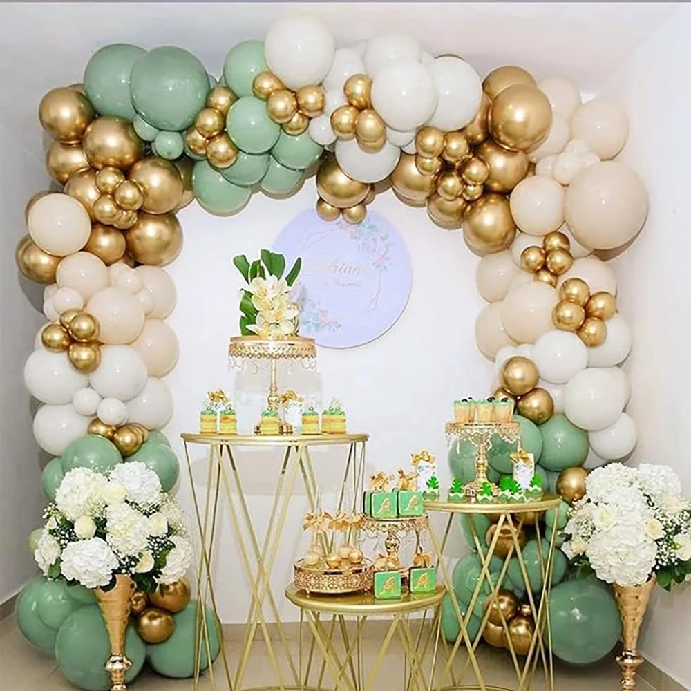 White Sand Balloon Arch Kit Sage Green Gold Balloon Garland Baby Shower Birthday Party Wedding Anniversary Graduation Decoration