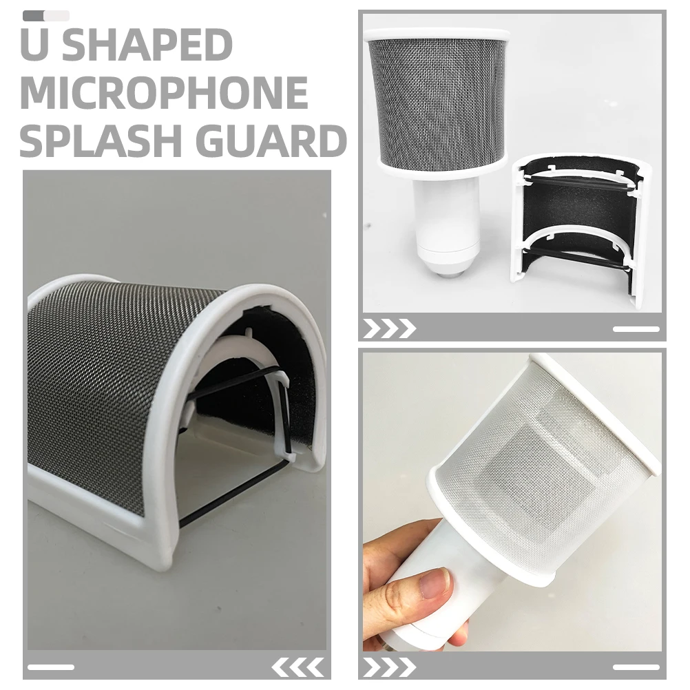 U Shaped Mic Windscreen Cover Pop Filter Noise Reduction Holder for Microphones White Sponge Easy Installation - Image 3