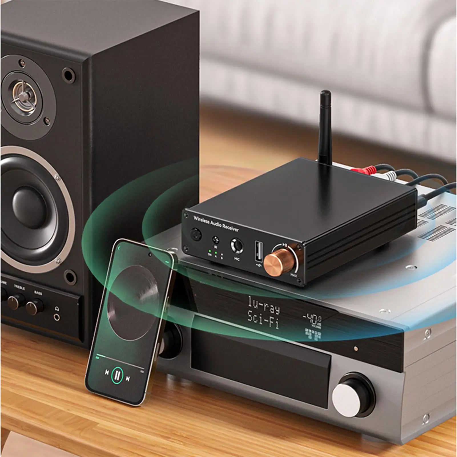 

Домашний стереоусилитель, беспроводной приемник 6,0, 2-канальный стереоусилитель с низкой задержкой, домашнее аудио для ПК, автомобиля, настольного караоке, уличного использования