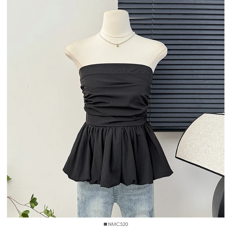 Sexy pleated ruffle Camis Chic  tube top Slim Korean Tanks Top Elegant  off shoulder Crop Top Summer Women Bustier