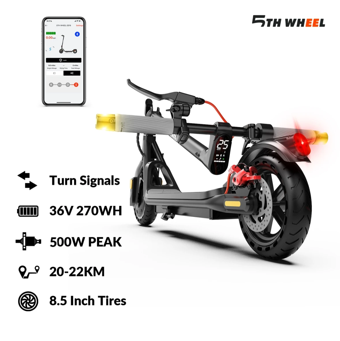 Image of 5TH WHEEL Elektroroller, 350W Motor, 30km Reichweite, 8,5'' Vollgummireifen, Doppelbremse, 25km/h, 36V 5,2AH, Faltbarer Pendler-E-Scooter