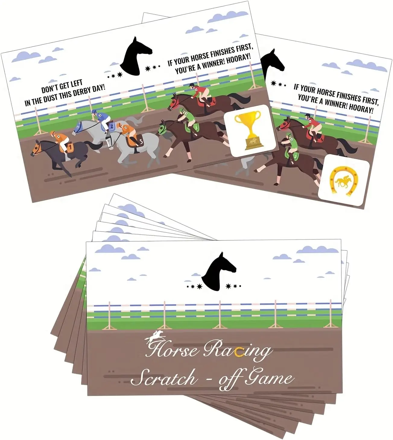 

Игровая карта Horse Race Scratch Off, 52 шт., карты Adventure Derrby Ice Breaker, тематические билеты на день рождения для лошадей, гонок, любовь