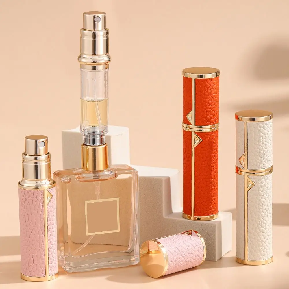 PU Leather Perfume Bottle Lychee Pattern Empty Cosmetic Container Bottom Filling Refillable Ultra-fine Mist Fragrance Container