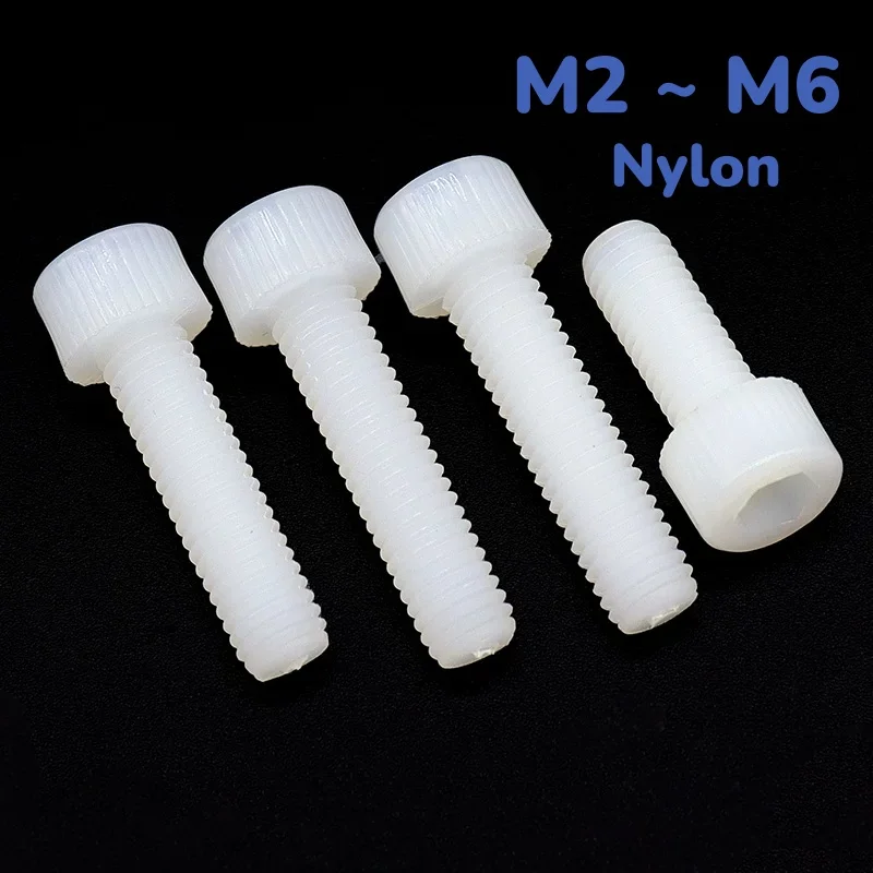 White Nylon Hexagon Socket Head Screw M2 ~ M6 Insulation Hex Cup Head Knurled Plastic Bolt