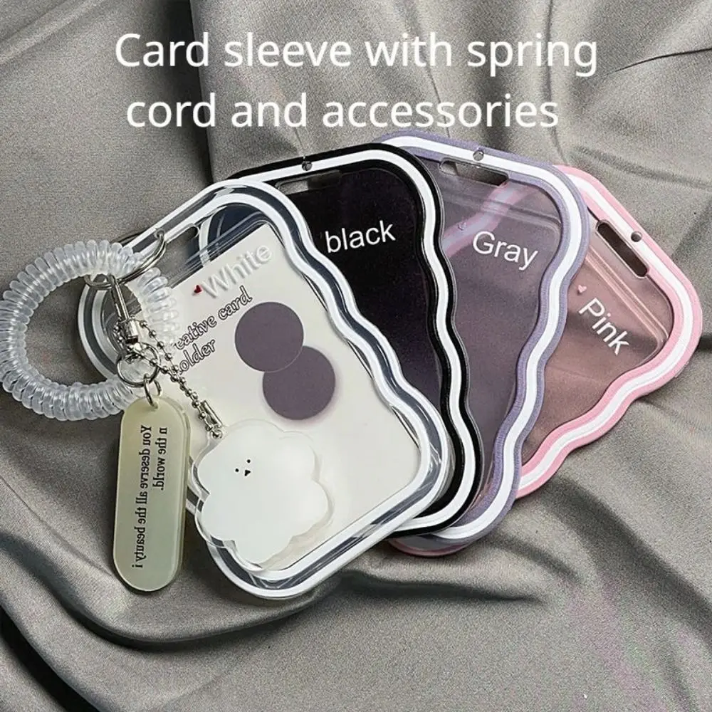 Transparent Photocard Holder with Keychain Card Sleeve Transparent Card Cover ID Card Cover Wave Idol Photo Sleeve Student
