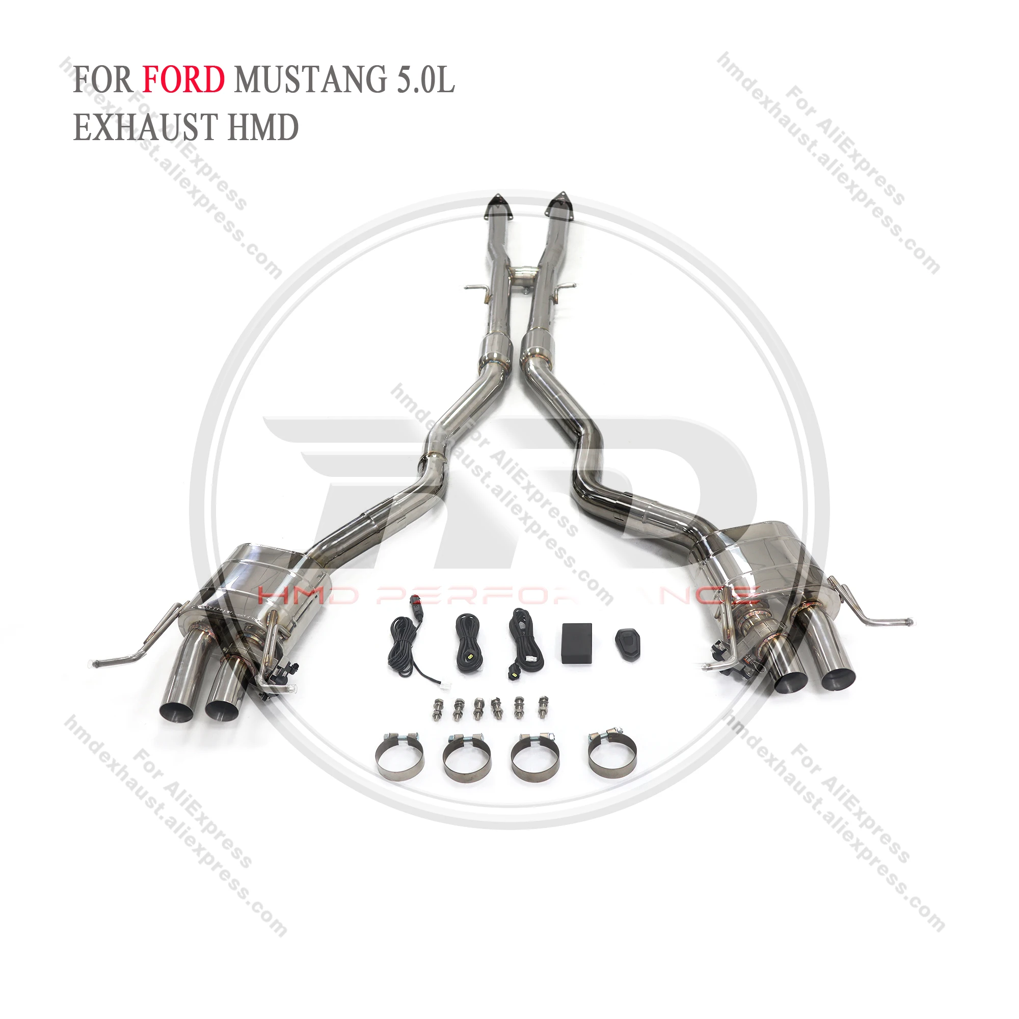 

HMD Exhaust System Stainless Steel Performance Catback for Ford Mustang GT 5.0L Muffler With Valve Quad Tips