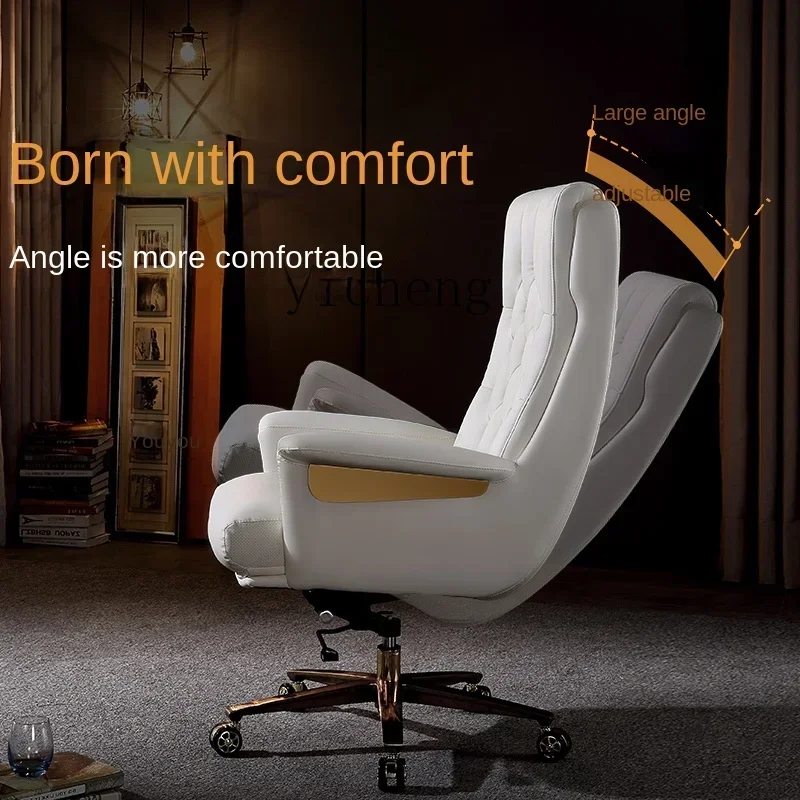 Executive Chair Genuine Leather Home Office Chair Comfortable Long Sitting Leather Office