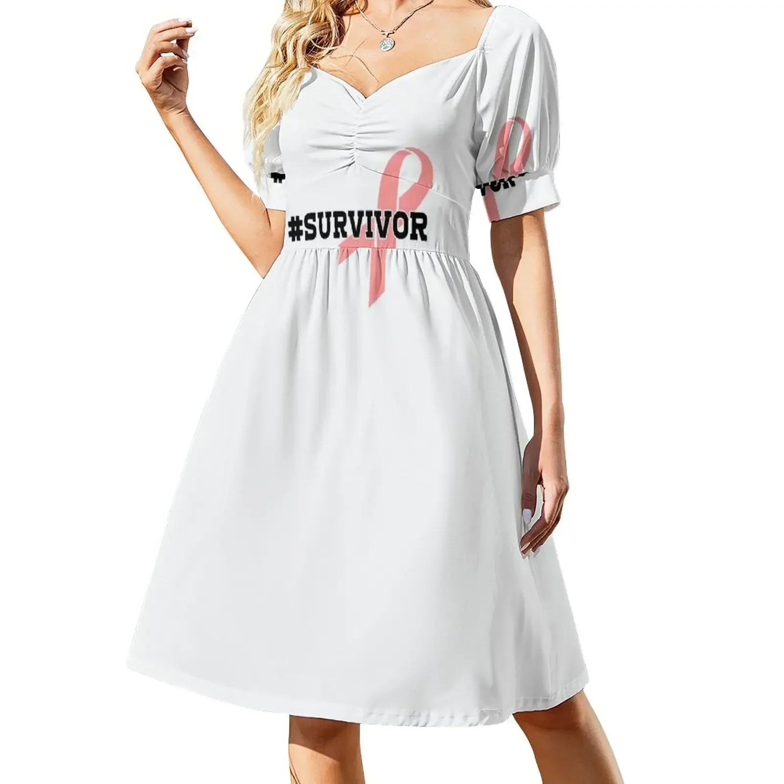 

Breast Cancer Awareness Pink Ribbon Survivor Fighter Faith Short-Sleeved Dress Women long dress summer dresses womens 2025 Dress