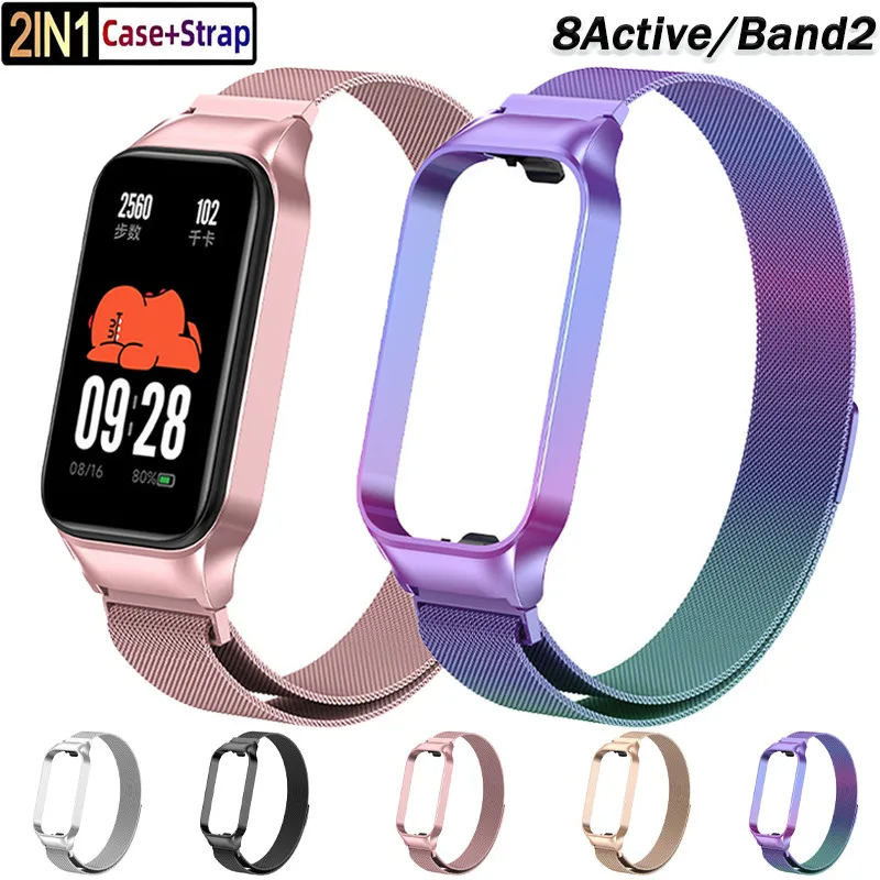 Pulseira para Xiaomi Mi Band 8 Active, Pulseira para Xiaomi Smart Band 8 Active, para Redmi Band 2, Peças de Pulseira de Metal em Aço Inoxidável