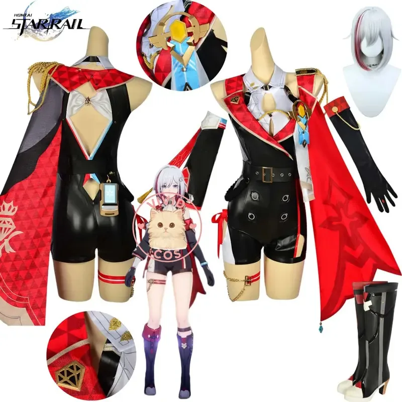 

Game Honkai: Star Rail Topaz Cosplay Anime High Quality Costume Love Live Role Play Clothes Leather Jumpsuit for Women Wig Shoes