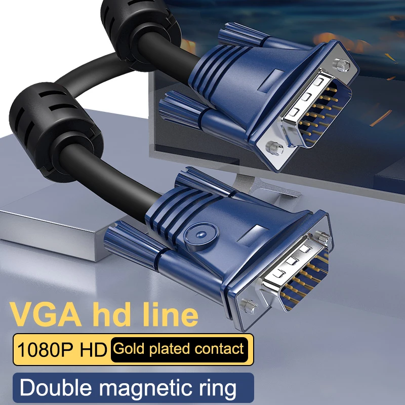 1080P VGA Cable 2m 1.5m Male to Male Adapter Video Extension Cable for PC TV Box to Monitor Projector HD TV