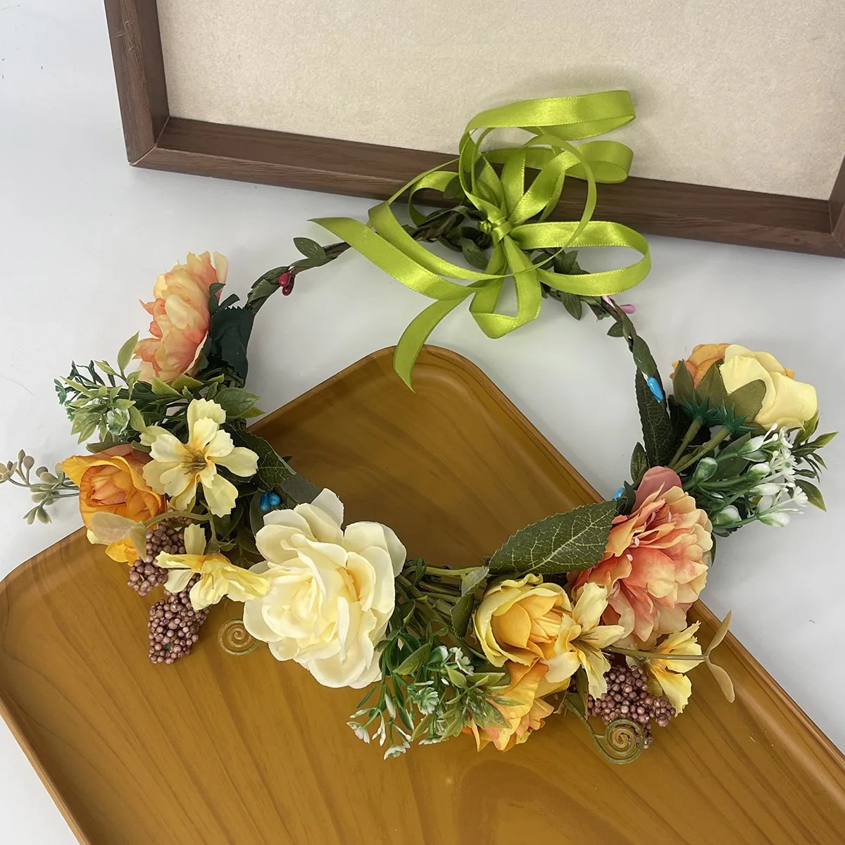 Women Girls Simulation White Pink Rose Wreath Headband Corolla  Masquerade Party Decoration Birthday Wedding Cosplay