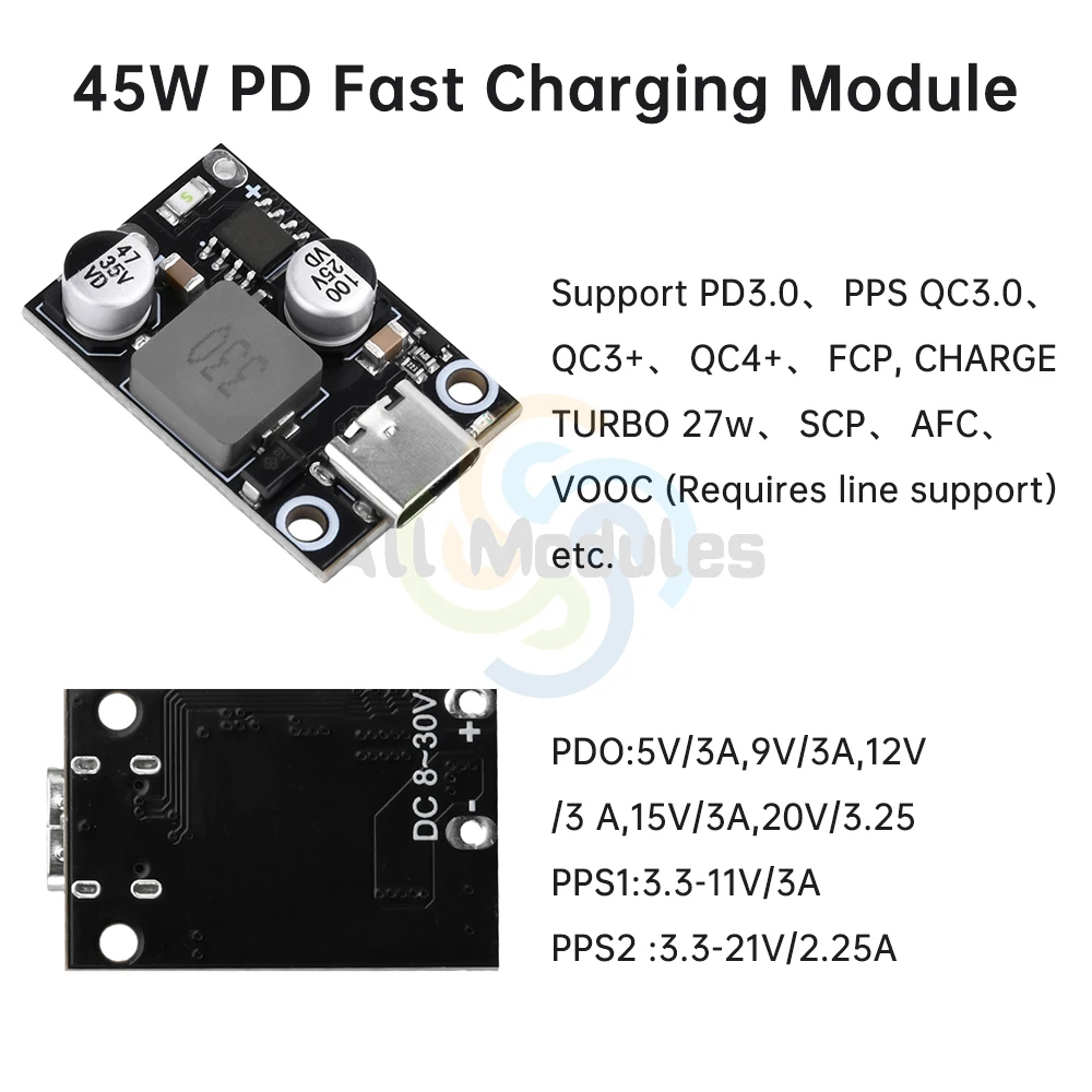 PD30W/45W Fast Charging Module Type-C Interface QC3.0 Step Down Module Fast Quick Charger Circuit Board Support VOOC