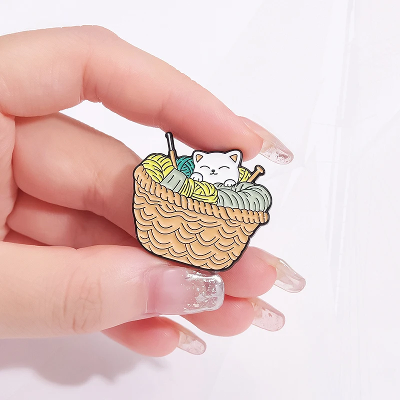 WITH LOVE Pines Lapel Badges Funny Jewelry Gift for Friends Warm Ball of Yarn Enamel  Brooch Custom HANDMADE