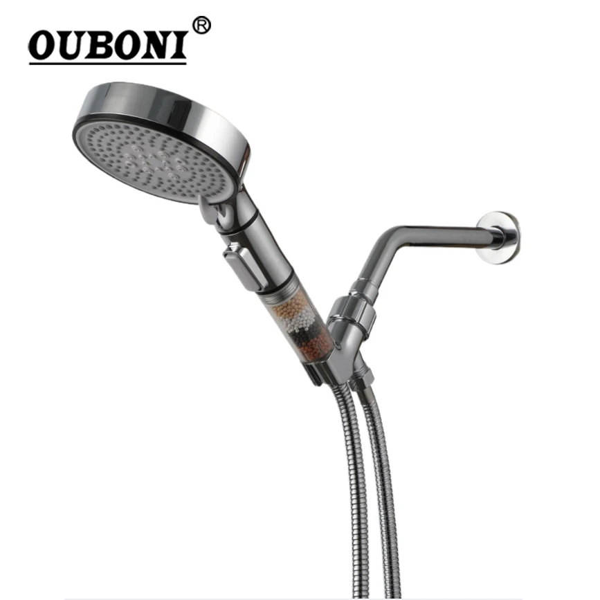 

OUBONI Простая душевая насадка, хромированная ручная насадка для душа, настенная насадка для душа из АБС-пластика с кронштейном из нержавеющей стали