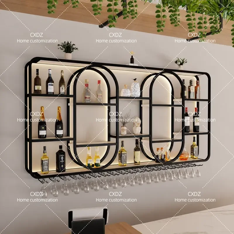 Wall Mounted Wine Rack Bar Counter Display Cabinet Luminous Storage Shelf for Home Guest Room Restaurant Organization