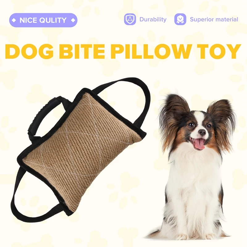 

Durable Dog Training Bite Tug Toy With 3 Handles Jute Linen Bite Pillow