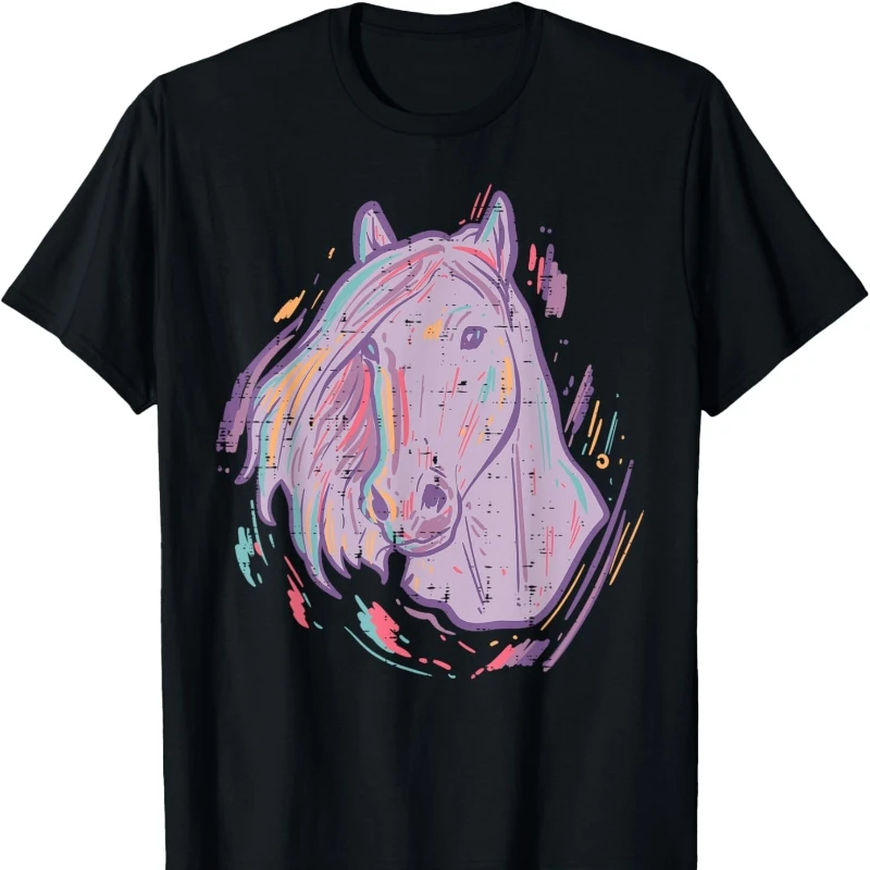 

Purple Horse Painting Animal Art Equestrian Men Women Gift Unisex Cotton T-Shirt Crew Neck Short Sleeve Casual Soft Comfortable