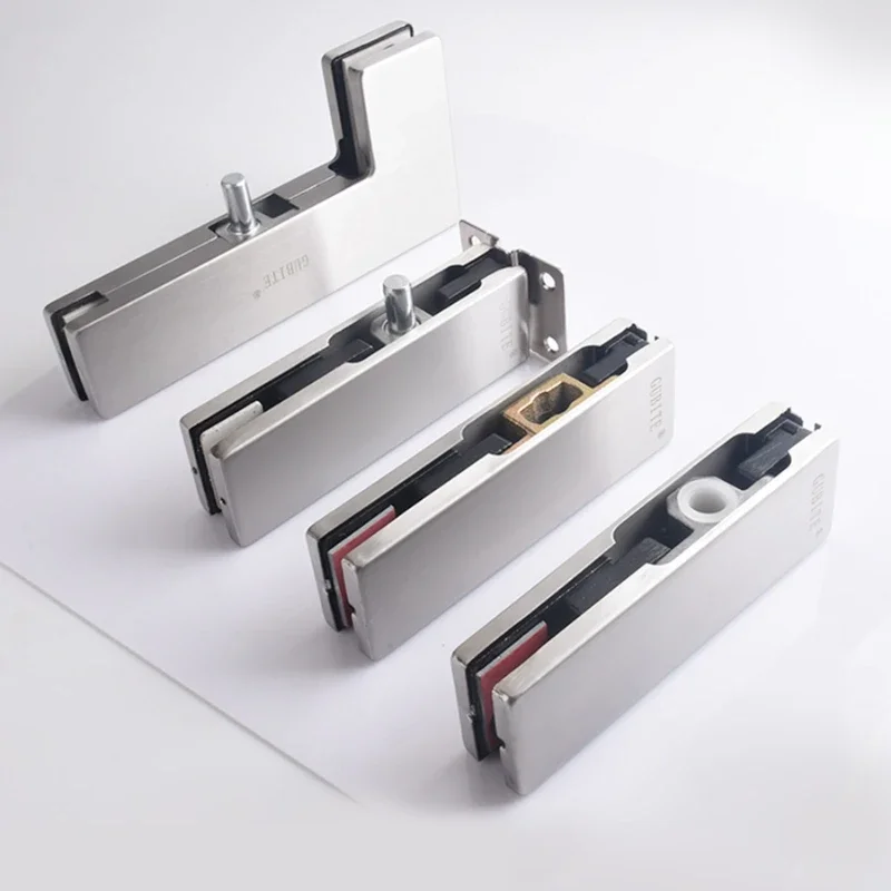 Stainless Steel No-Frame Glass Door Clamp for Top Bottom Ceiling Wall - Spring Door Hardware with Thickened Aluminum Clip Plate