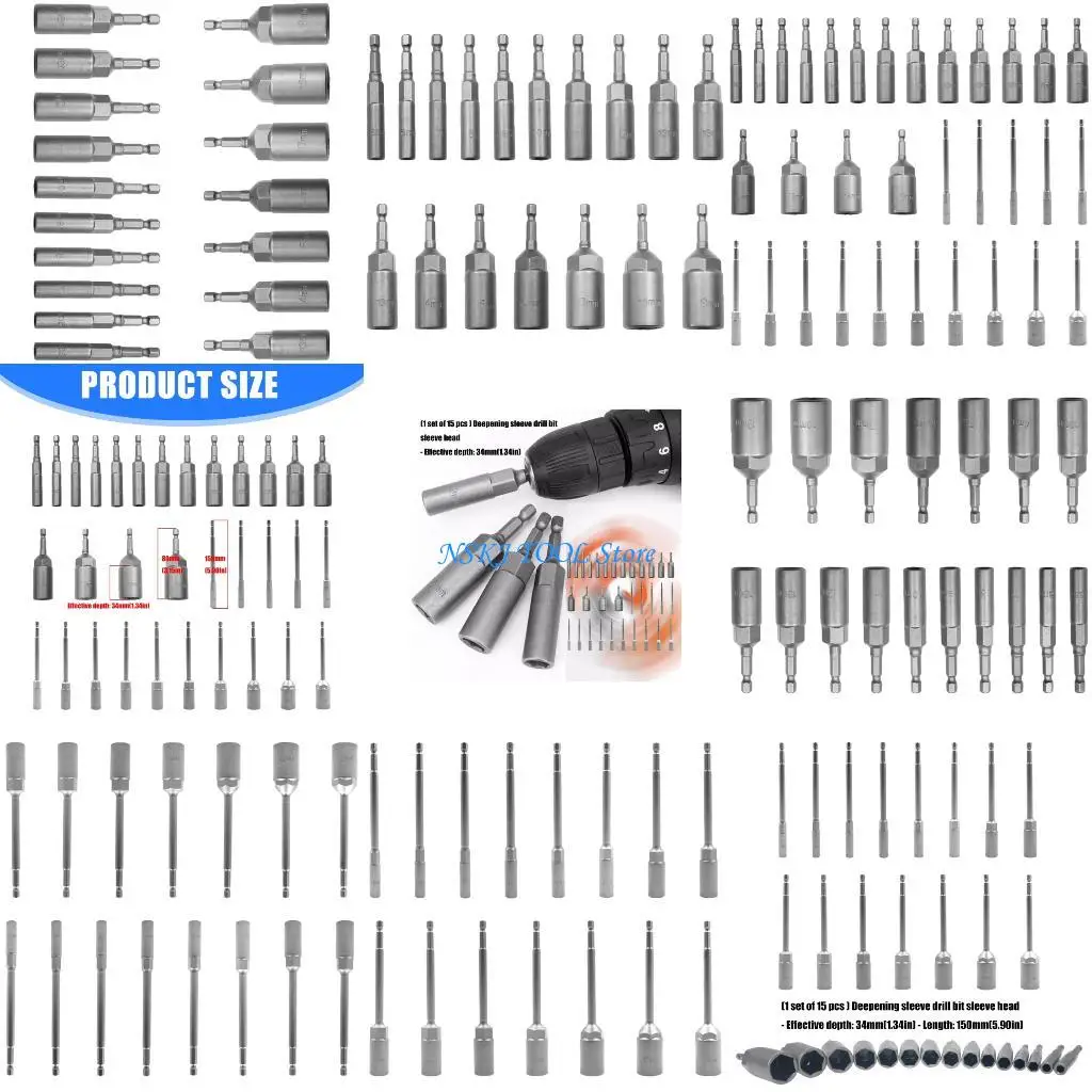 L8RC 15pcs Driver Deep Socket Set Professional Steel Socket Resistenza all'usura migliorata per l'uso prolungato nei seminari