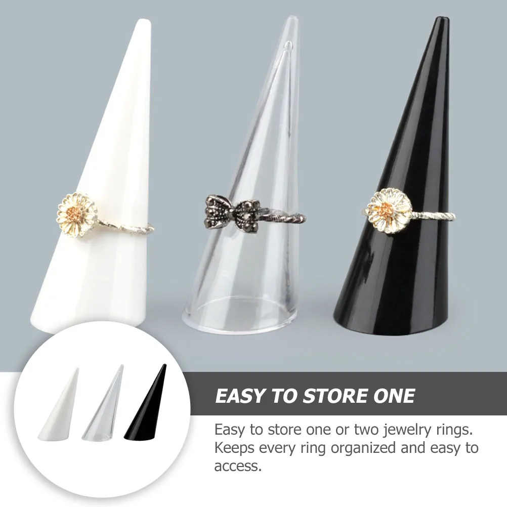 

6pcs Acrylic Ring Display Stands Jewelry Organizer Tapered Holder Cone Shape Rack Lightweight Storage Stand For Countertops