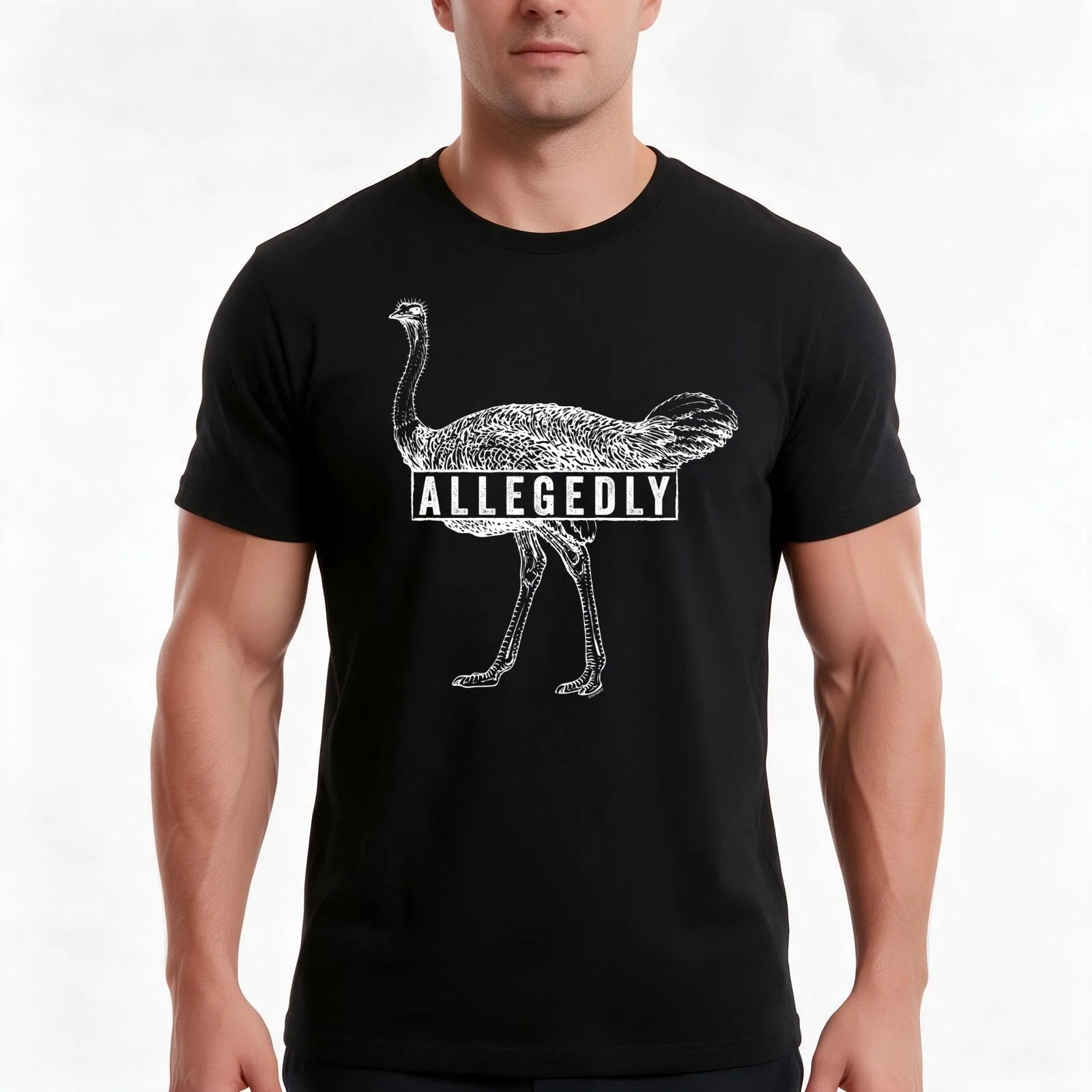 Allegedly Ostrich (White) [Roufxis -RB] T-Shirt Summer Casual Cotton Tee Oversized Streetwear Tops Vintage Graphic Print