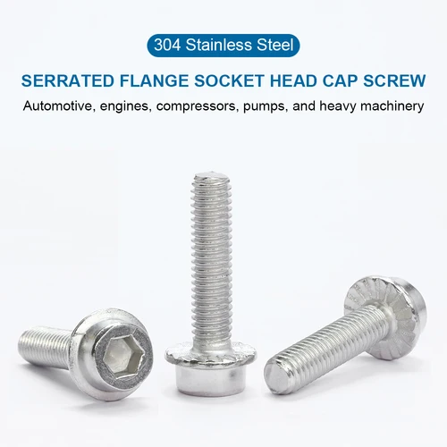 Imagen 2 del producto 10-20 unids/pack cabeza hueca hexagonal con tornillos de brida dentada 304 acero inoxidable M3 M4 M5 M6 M8 M10 M12 perno Allen con bridas