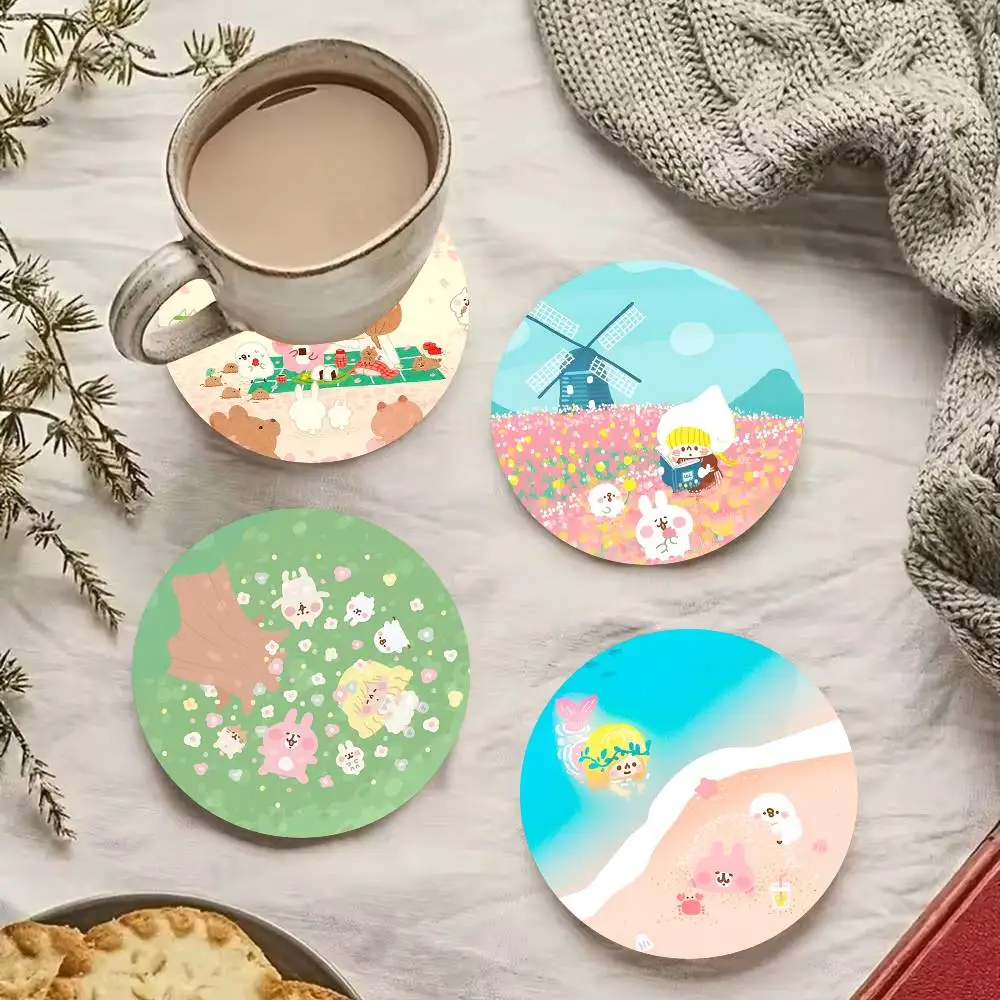 1pc Ins Style K-Kanahei Cute Wooden Coaster Colour Printing Cup Mat Home Desk Decoration Gifts view 3