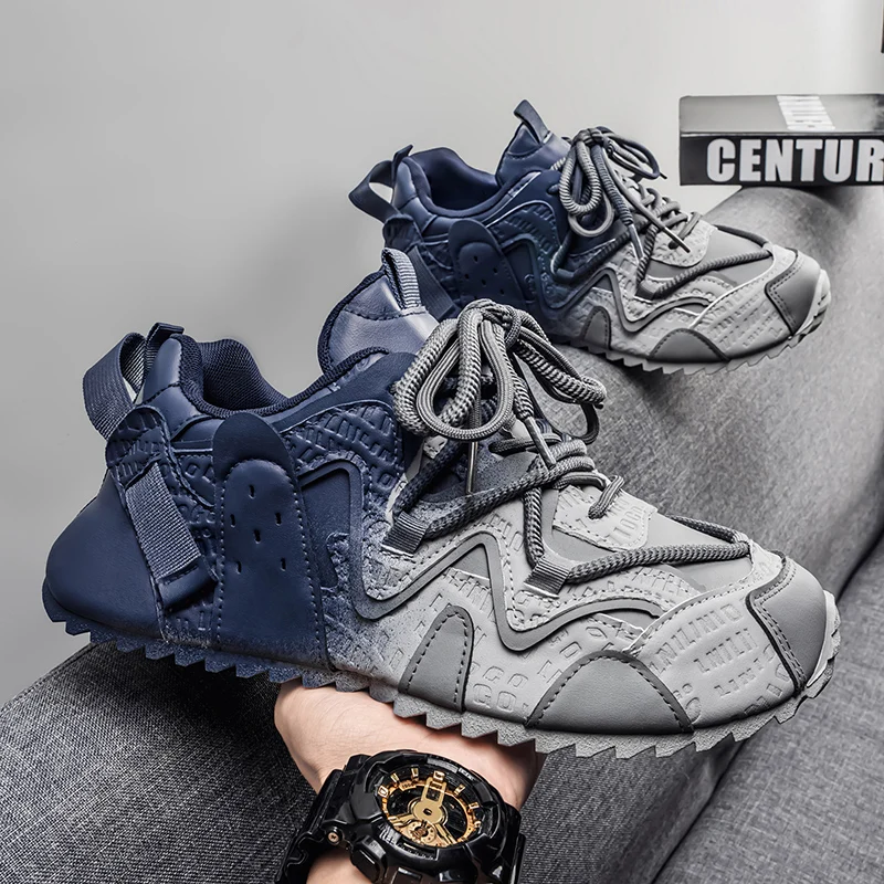 

2025 Fashion Vintage Men White Black Sneakers Platform Leather Casual Shoes Lightweight Breathable Male Casual Zapatillas Hombre