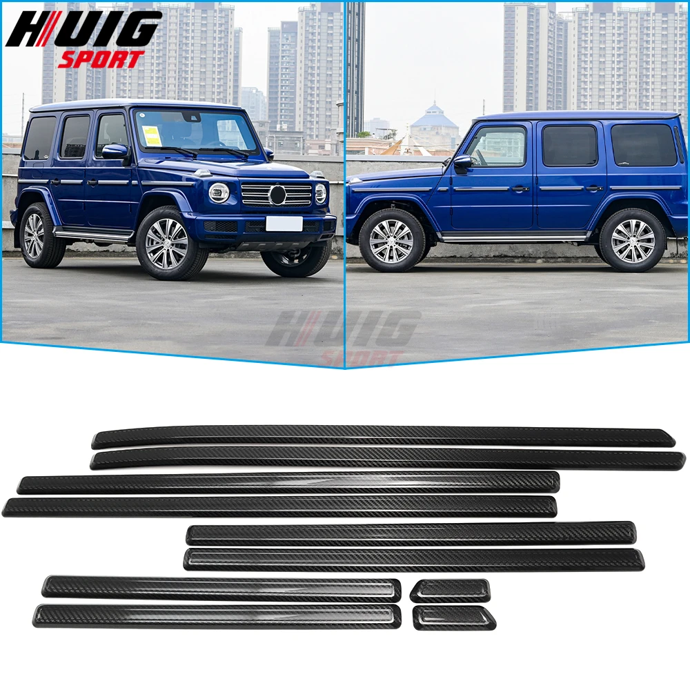 10P Carbon Fiber Exterior Car Body Door Panel Strip Side Body Molding Trim Accessories For Mercedes Benz G-Class W464 2018-2023