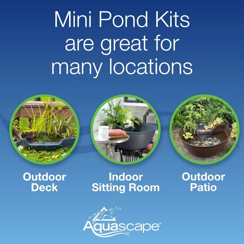

Pond and Waterfall Kit Container Water Garden, Steel Gray