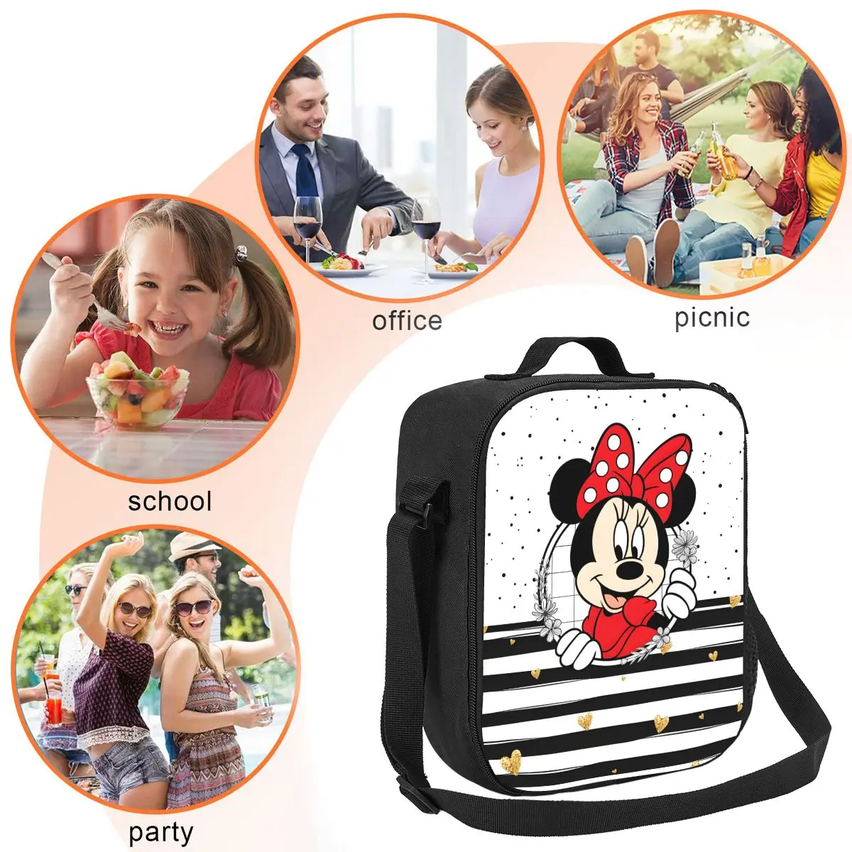 Custom Cute Minnie Mouse Lunch Boxes for Women Leakproof Cartoon Mickey Thermal Cooler Food Insulated Lunch Bag Office Work